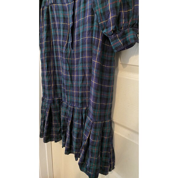 Vintage Green Plaid Shirt Dress Holiday Midi Tiered Modest Grunge Albert Nipon - Picture 13 of 16